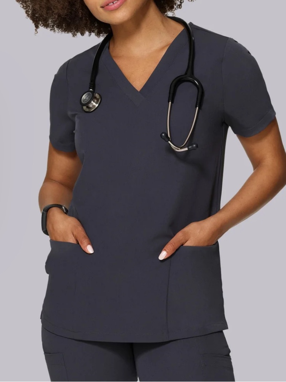 Women's V-Neck Short Sleeve Medical Top in Charcoal